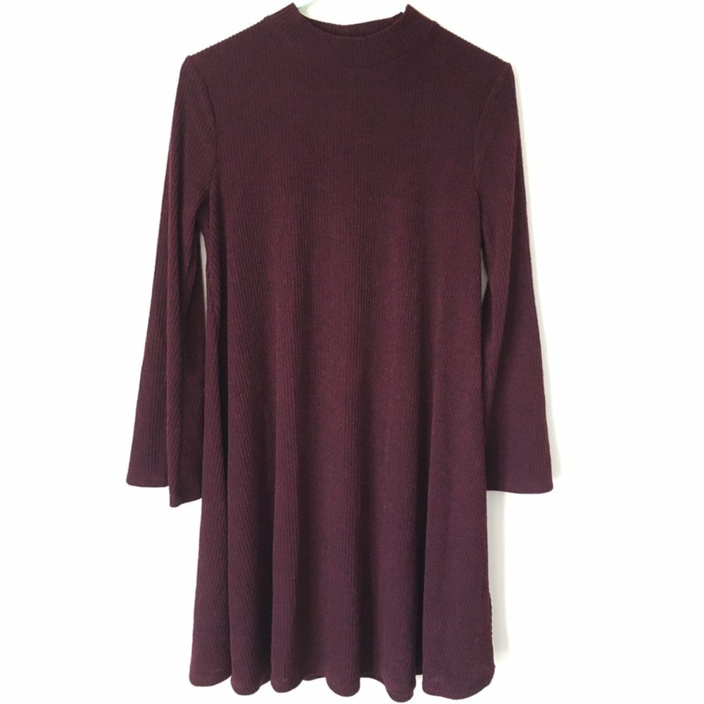 Old Navy Maroon Long Sleeve Swing Dress